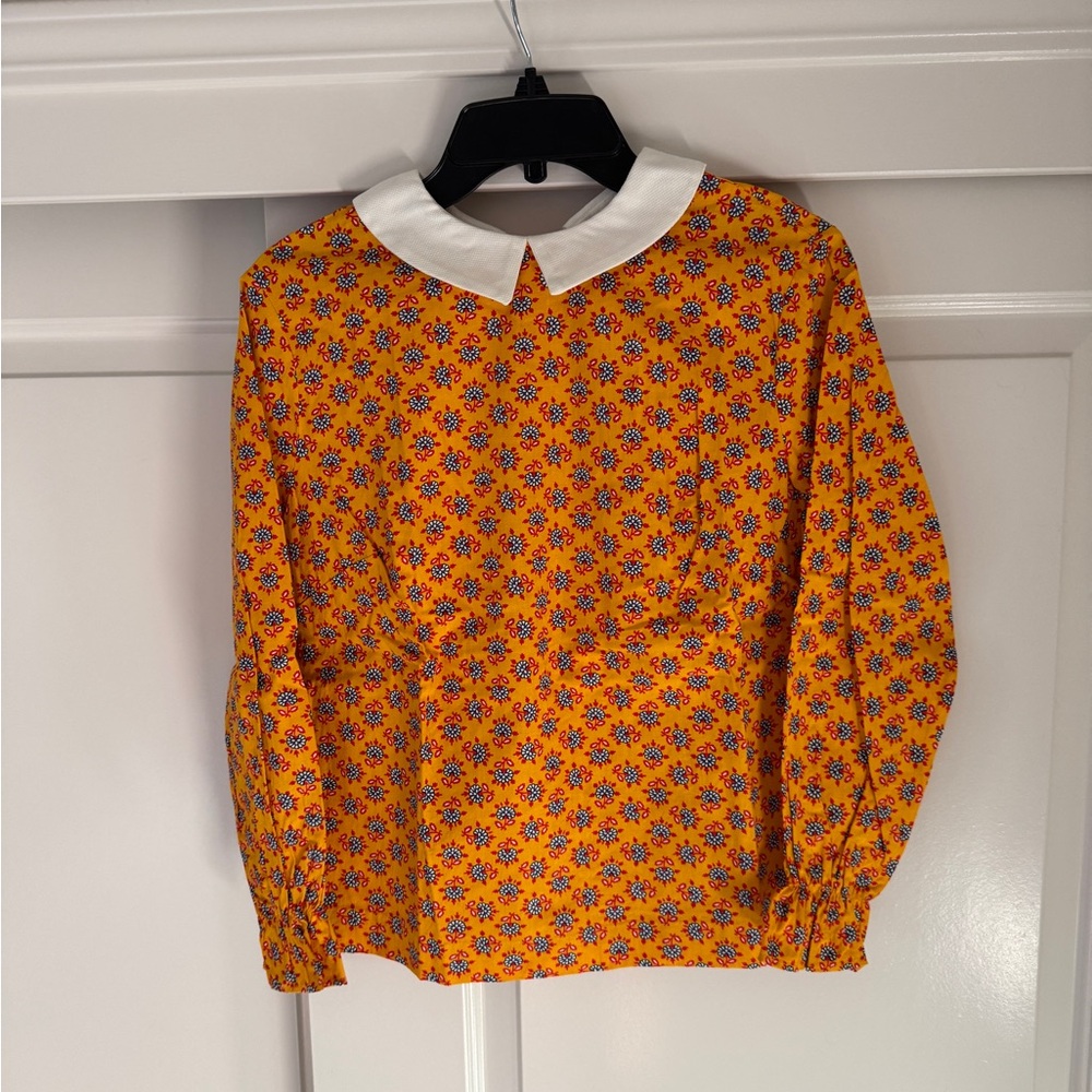 Floral Orange Shirt with White Collar